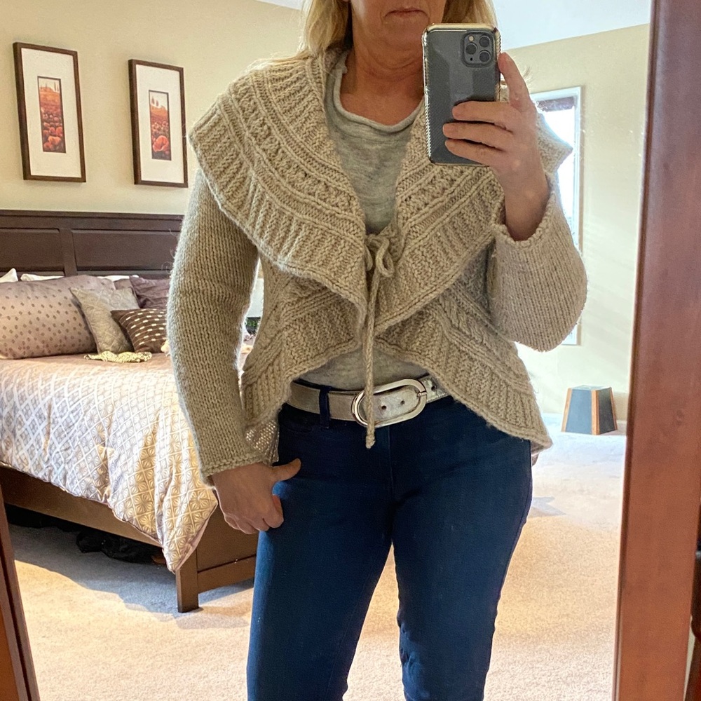 Cozy Beige Open-Front Knit Sweater Cardigan